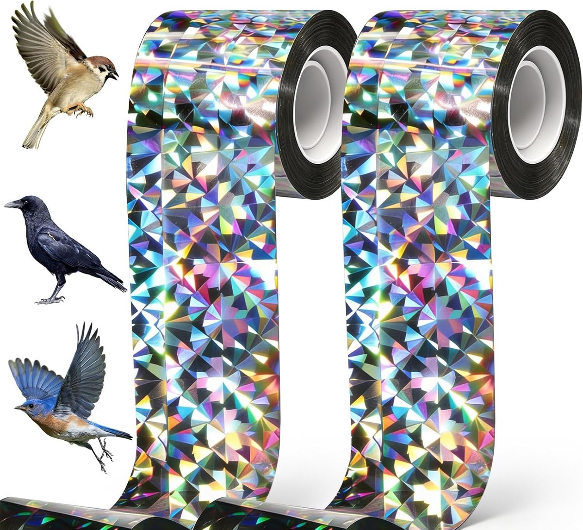Reflecterende vogelafweerband 2,4 cm x 80 m - 4 stuks fladderbanden tegen vogels, afschrikmiddel en bescherming voor tuin en gewassen