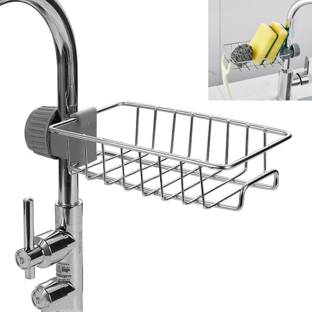 Thijox - Roestvrijstalen spons afdruiprek - Kraan hangopslag voor keuken en badkamer wastafel - Zeepbakje borstel vaatdoek afdruiprek - Geschikt voor