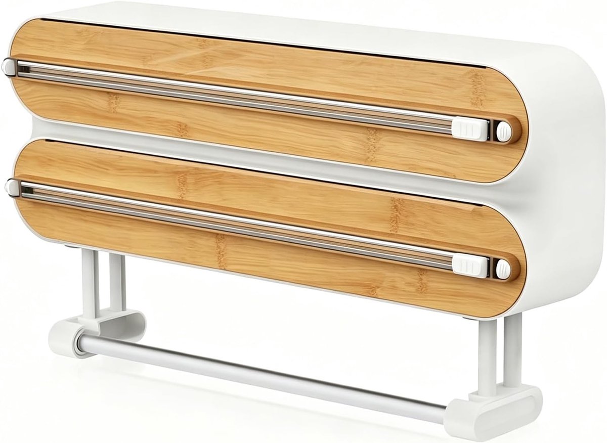 Thijox - 3-in-1 Vershoudfoliedispenser met Cutter en Keukenrolhouder - Magnetisch en Zonder Boren - Ruimtebesparend Keukenaccessoire voor Plastic Foli