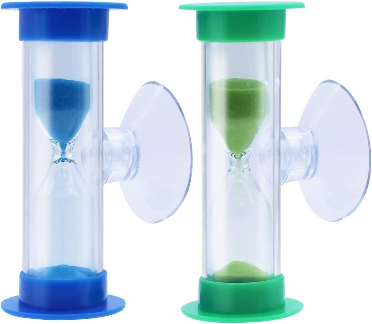 Thijox - Zandloper Set 2 Stuks met Zuignap 2 Minuten en 3 Minuten - Kleurige Zand Timers voor Kinderen, Tandenpoetsuur, Keuken, Klaslokalen, Tijdmanag
