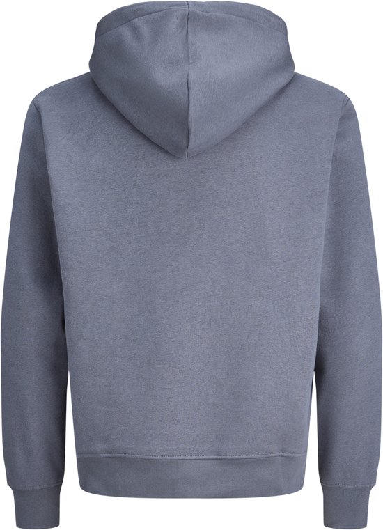 Grijze hoodie met capuchon, bekeken vanaf de achterkant.