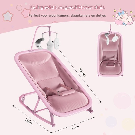 2-in-1 Babywipstoel - Verstelbaar met 3 Ligstanden en Schommelfunctie - Beige — afbeelding 2