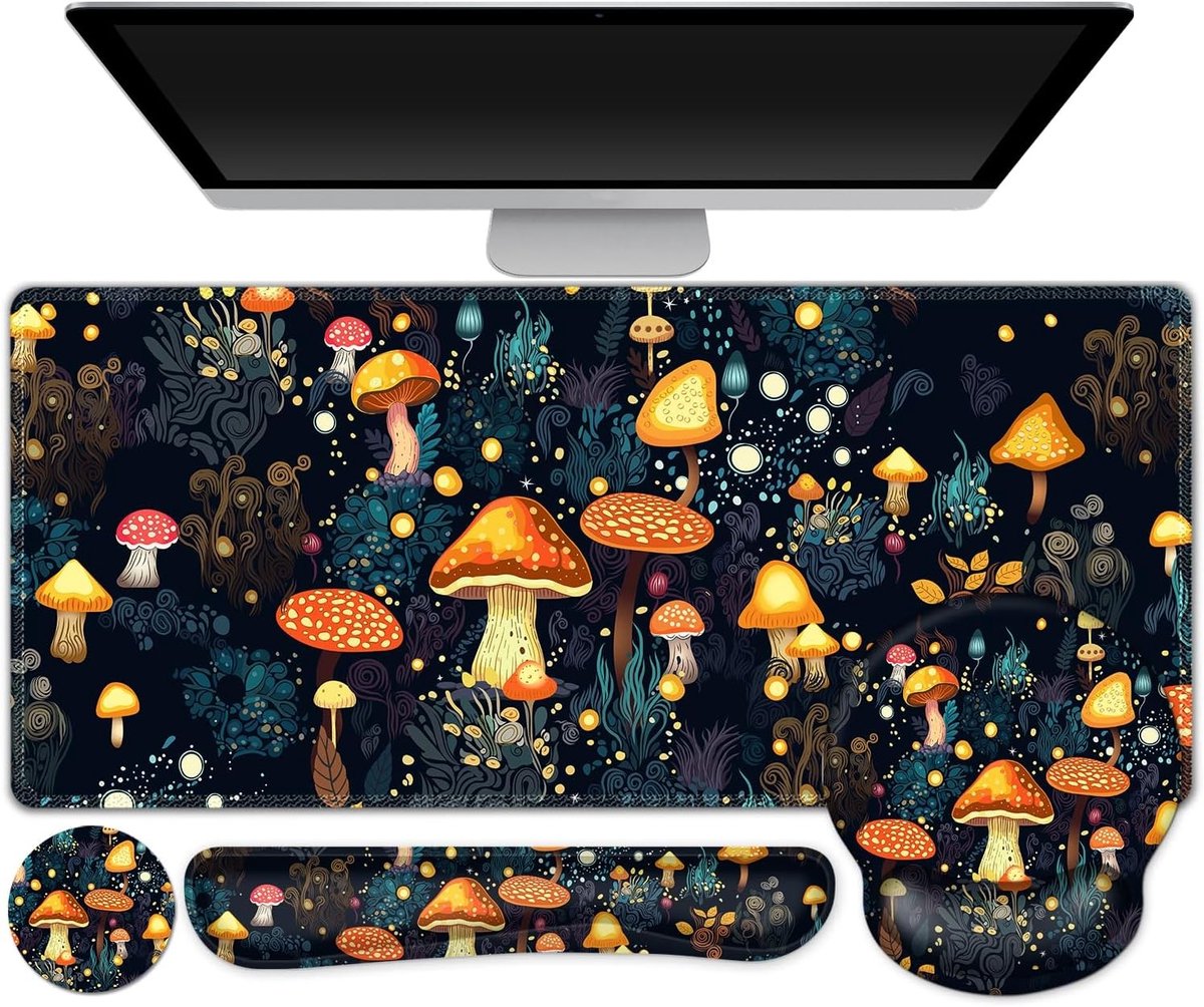 Ergonomische 4-in-1 Muismat Set met Gelkussen, Polssteun en Toetsenbordonderzetter voor Comfortabel Werken en Spelen