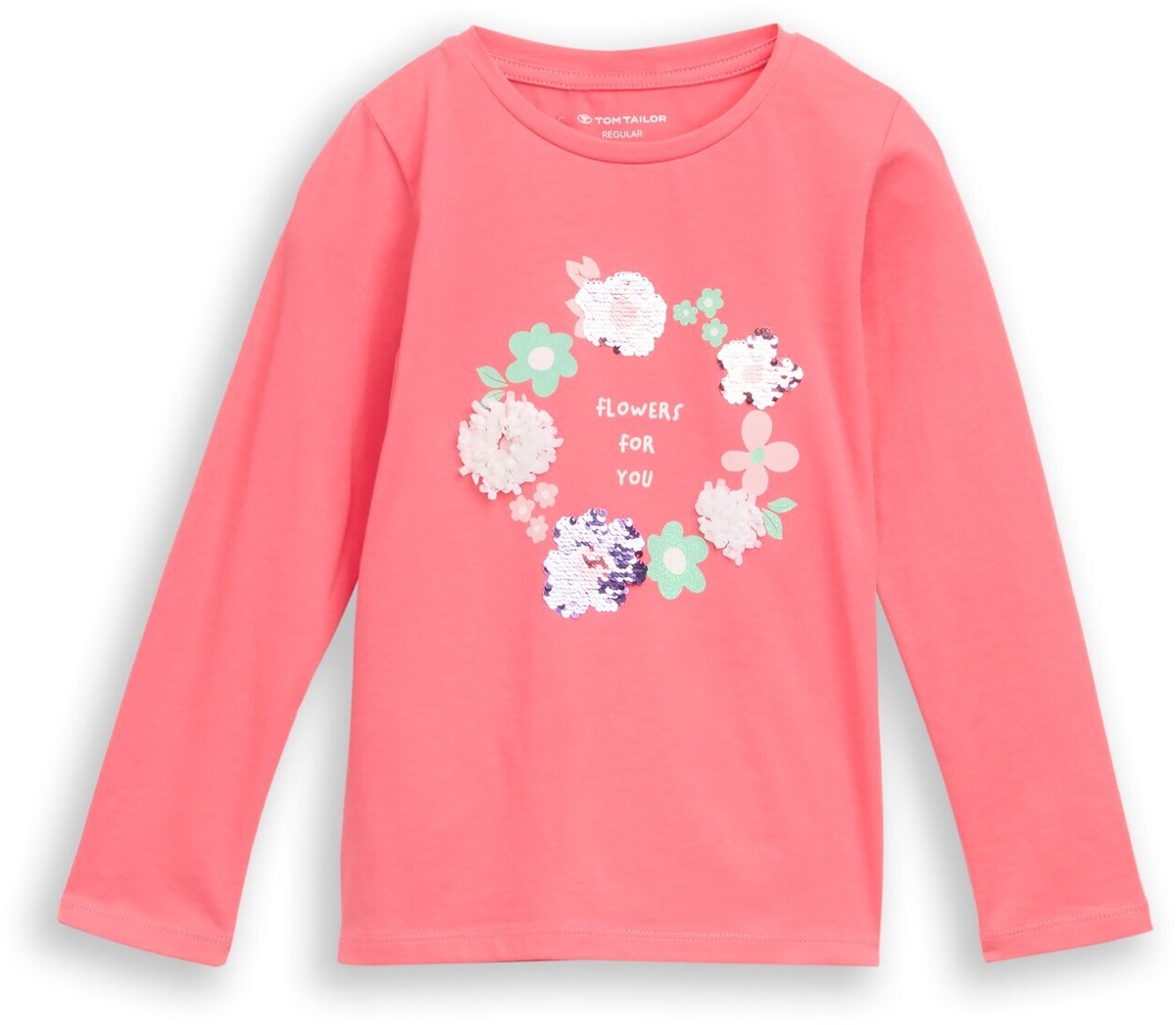 Tom Tailor - T-shirt met lange mouwen en omkeerbare pailletten - Maat 128/134 - pink dream
