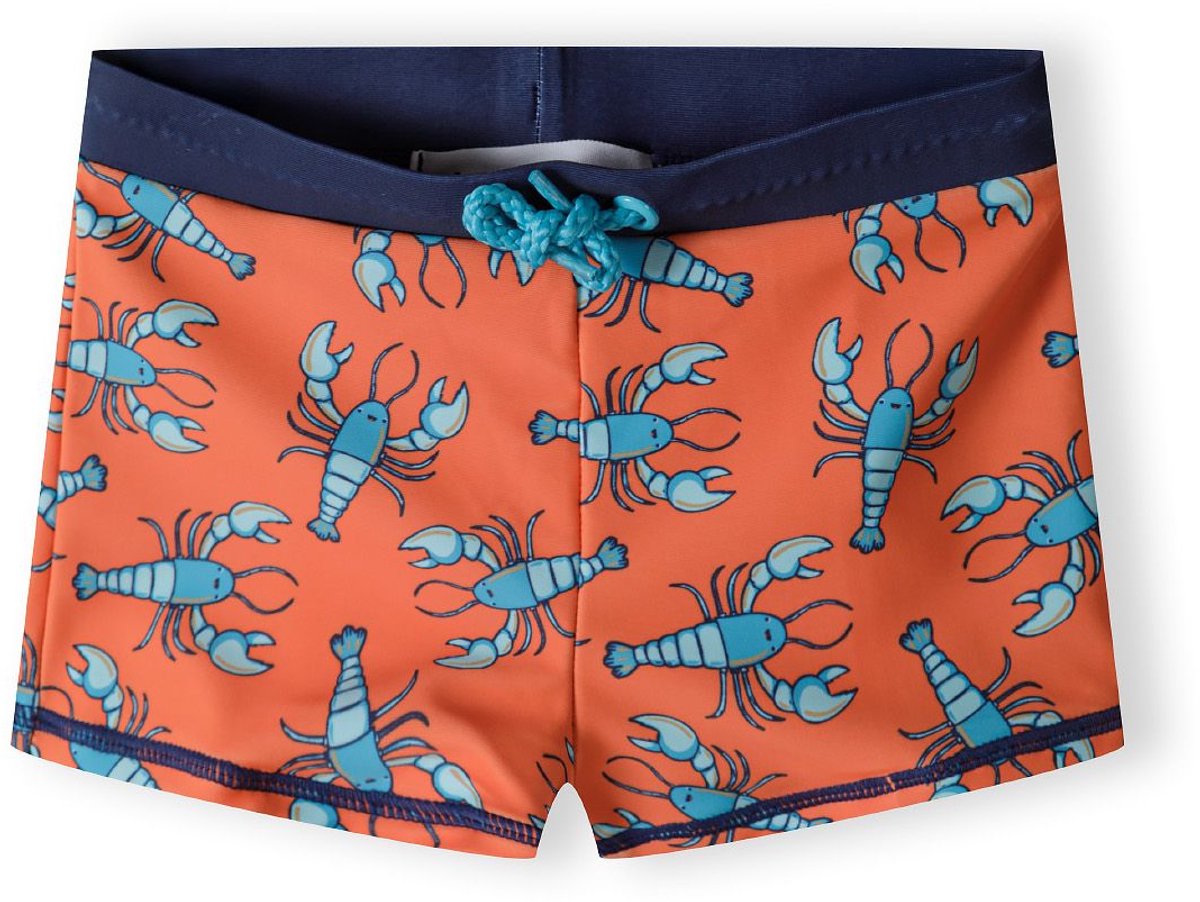 Minoti zwembroek kind met kreeftenprint oranje - sneldrogend