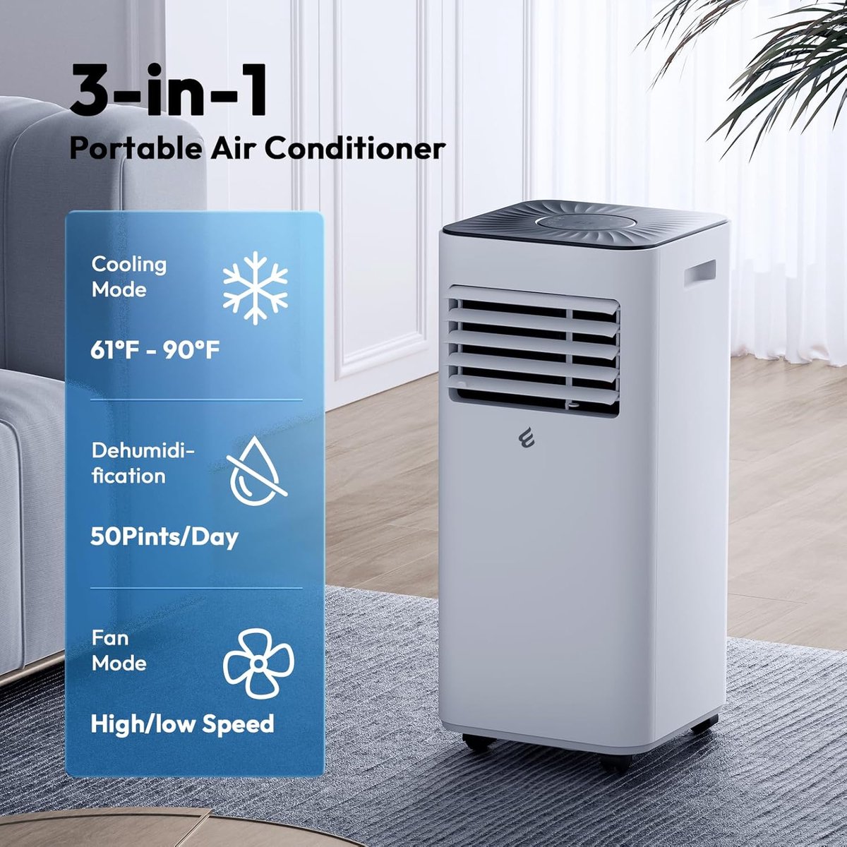 Mobiele airco 10000 BTU – 3-in-1 met ontvochtiger, afstandsbediening, timer en raamkit – tot 42 m² – foto 4