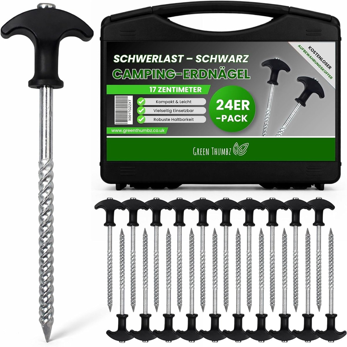 SnelShoppen - Heavy Duty Bivvy Pens - 20 Stuks Metaal Camping Pens, Screw Design voor Harde Ondergrond, Zinc Plated Tent Pins 17cm - Ideaal voor Kampe
