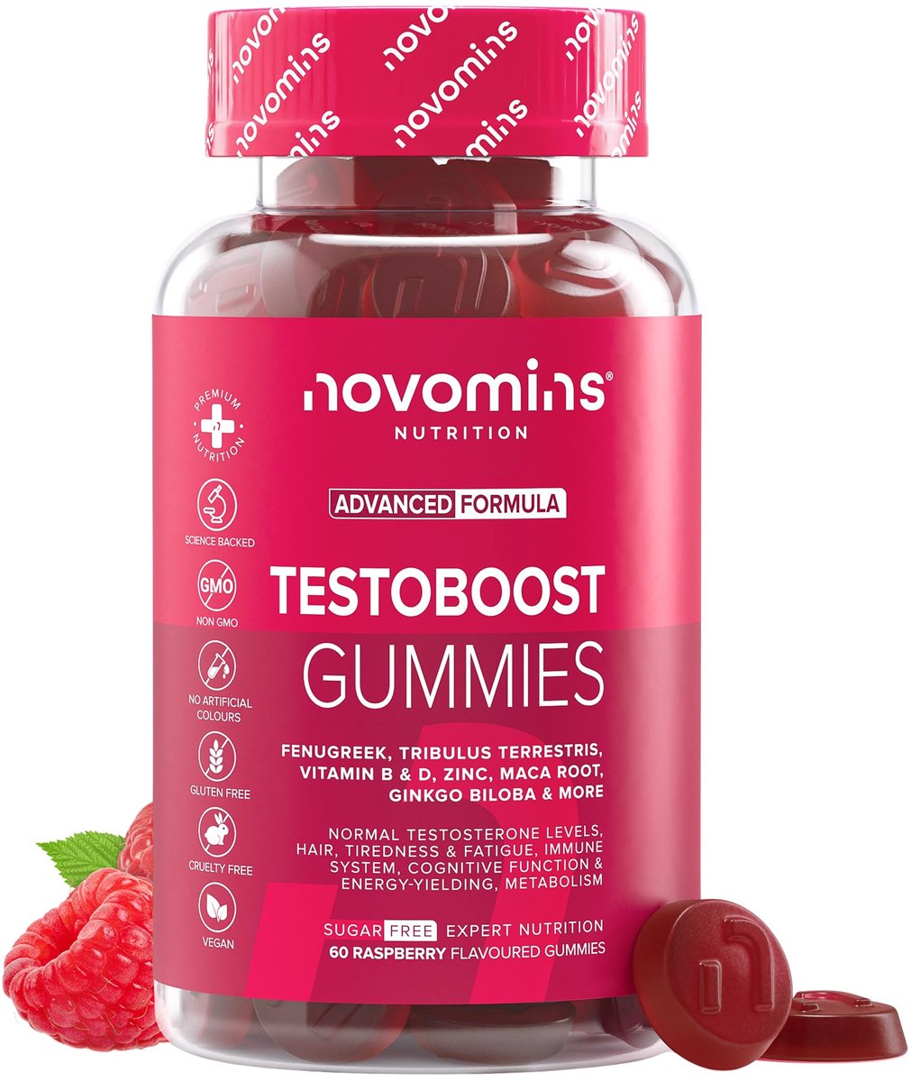 Novomins Testo-Boost Tribulus Terrestris - 60 Gummies - Aardbei