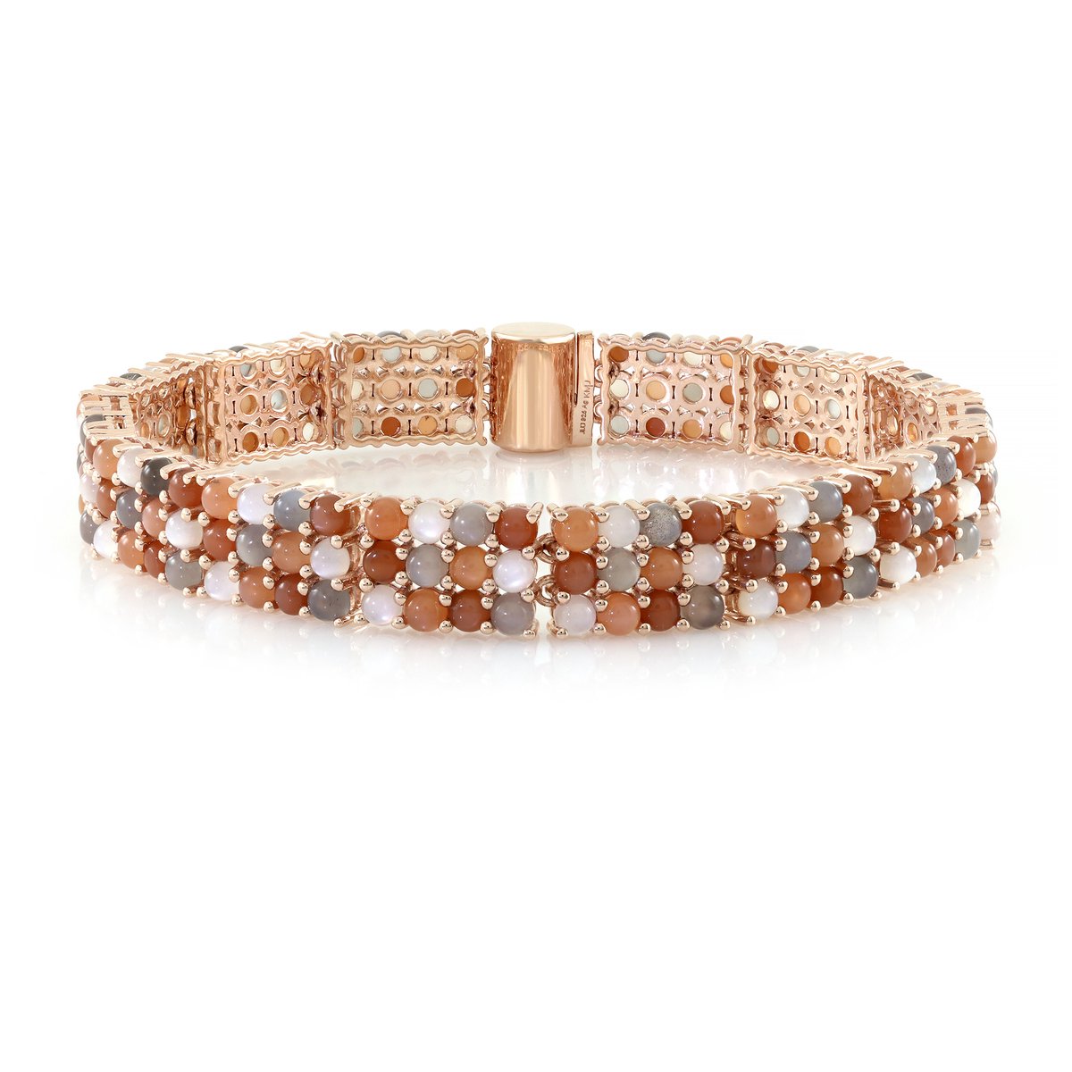 Cavill - Armband 925 Sterling Zilver - 22,68 ct Ovale Witte, Perzikkleurige & Chocolade Maansteen - Roségoud Verguld - Elegante Dames Sieraden