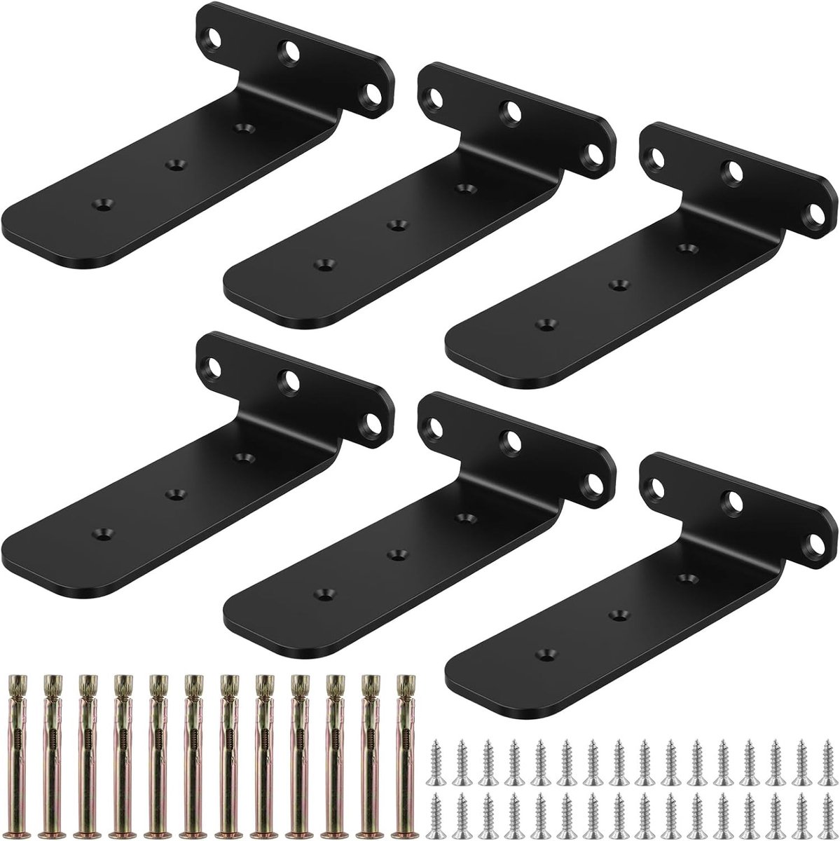 Set van 6 onzichtbare plankdragers voor hoekplanken, koudgewalst staal, zwart, inclusief montagetoebehoren voor zwevende planken, 9,7 x 3,6 x 15 cm