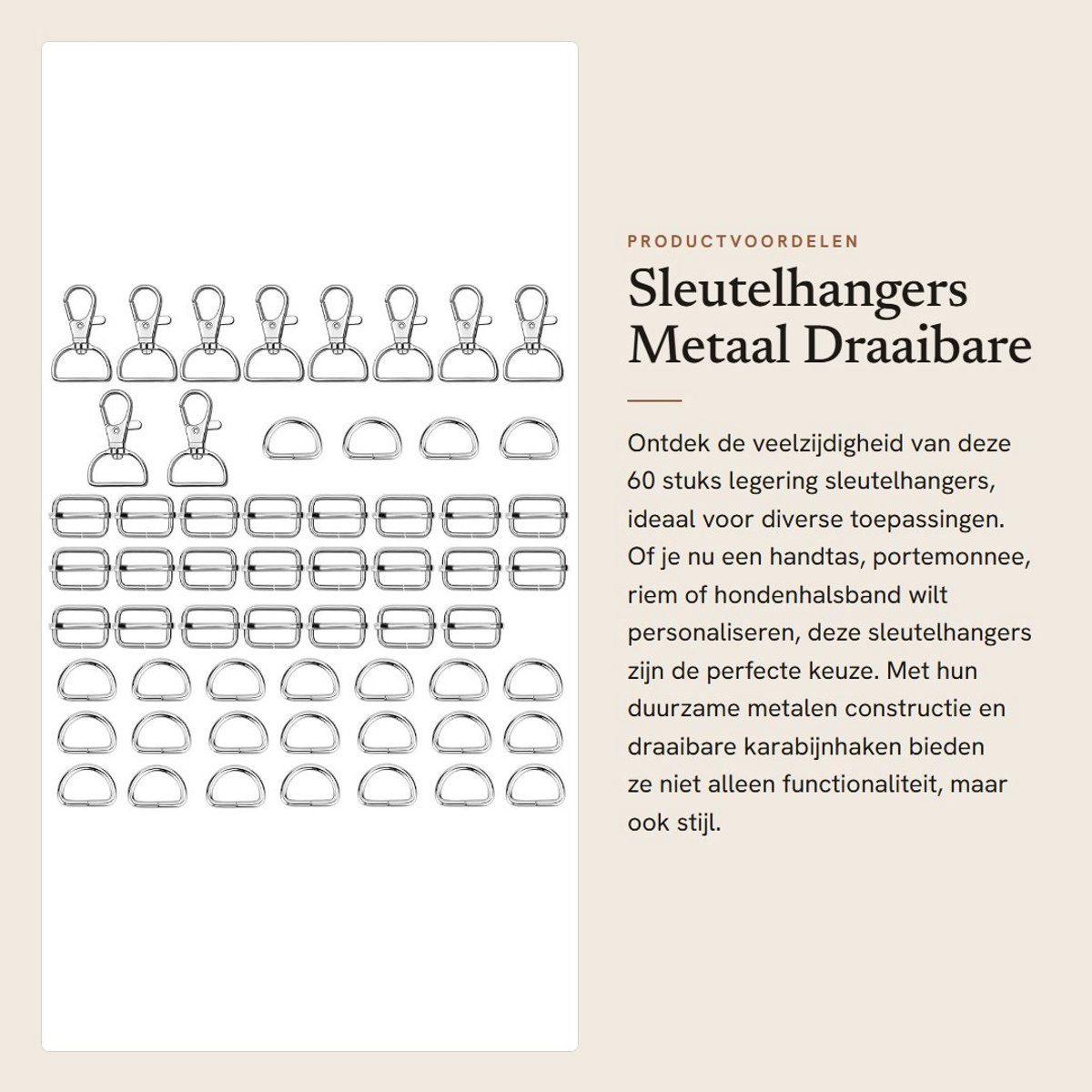 Dailygoods- Sleutelhangers 60 Stuks - D-ringen 25 mm - Karabijnhaken - Duurzaam Metaal - Voor Hondenhalsbanden - Ideaal voor Naaiprojecten