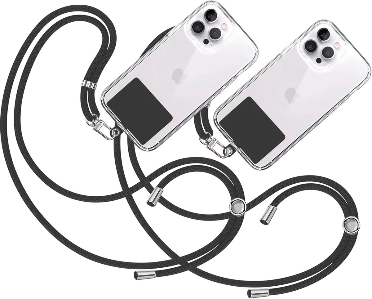 Thijox - 2X Lanyard Koord Holder Strap Universele Telefoon Mobiele Phone [Zwart] met Mat Zwarte Patch - Smartphone Koord Telefoonhouder Ketting Keycor