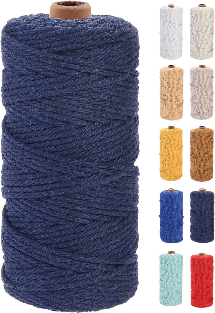 Premium 3mm Macramé Touw van 100m - Zacht Katoen, Chemisch Vrij, Ideaal voor Macramé Projecten en Creatieve Ambachten