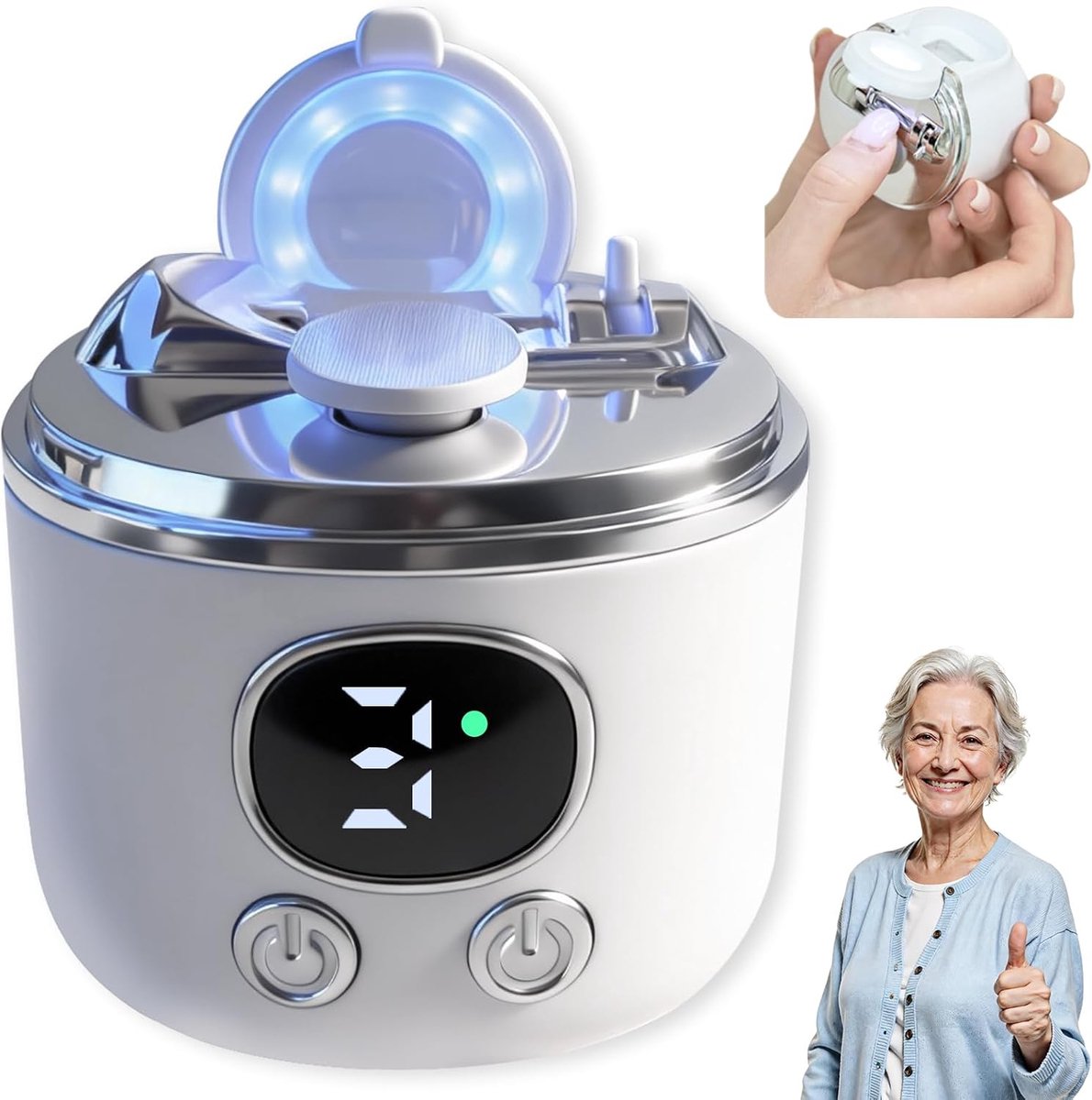 Elektrische Nagelknipper voor Senioren - met Vergrootglas & LED - 3 Snelheden - voor Baby's, Kinderen, Volwassenen & Ouderen - Wit - 1 Stuk