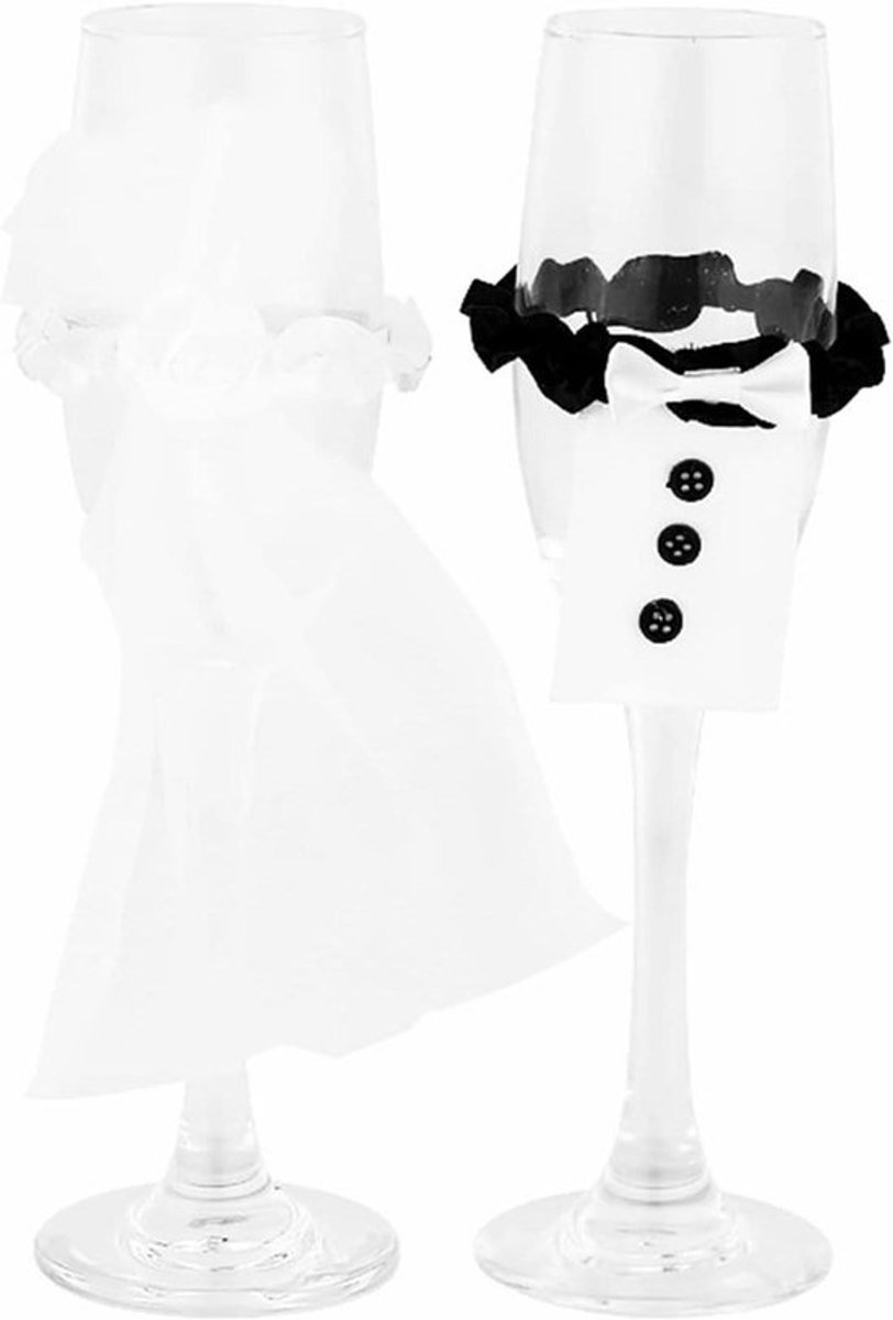 - Champagne Glas Cup - Decoratie - Bruid En Bruidegom - Stijl - Glas Cover - Party - Banket - Diner - Feestje - Tafel - Bruiloft - Banket - Tafeldecoratie.
