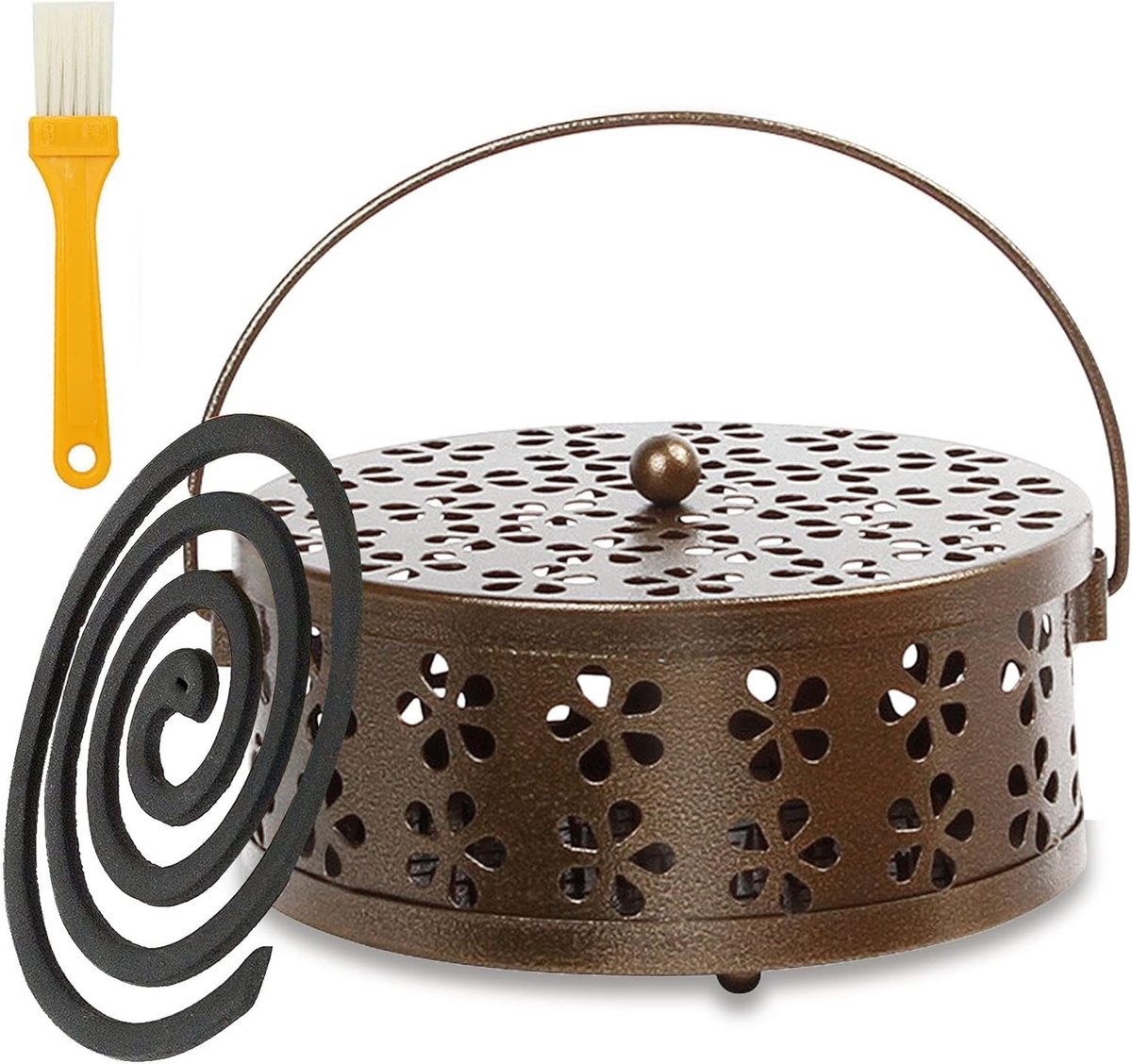 Draagbare houder voor muggenspiralen met borstel, ideaal voor thuis, kamperen en in de tuin, metalen incensestick houder en muggenwerend accessoire