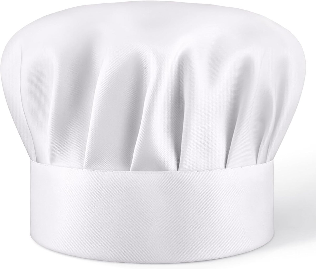 Klassieke witte koksmuts voor volwassenen, uniseks, verstelbaar met elastische band, perfect voor bakkers en koks, hoogte 22 cm, hoofdomtrek 56-60 cm (1 stuk)
