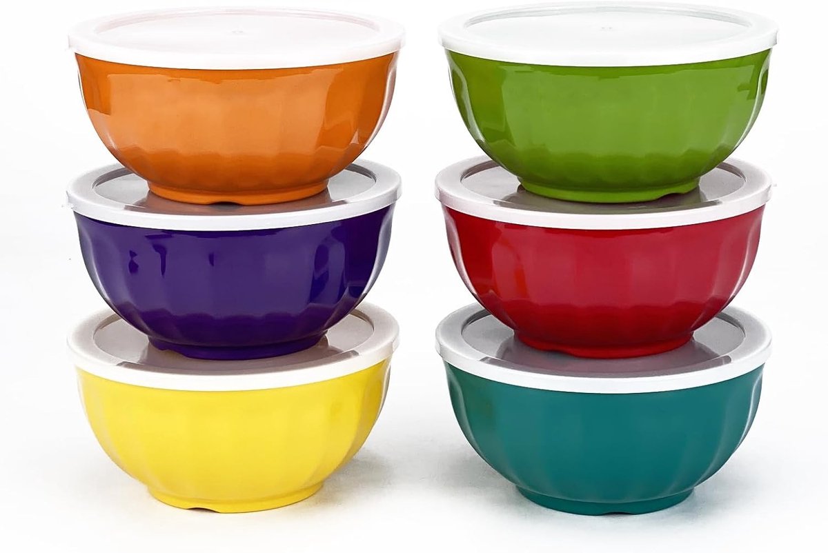 Set van 6 Melamine Kommen 15.2 cm voor Ontbijt, Soep en Salade - 800 ml, Vaatwasserbestendig en BPA-vrij, Schokbestendig en Kleurrijk