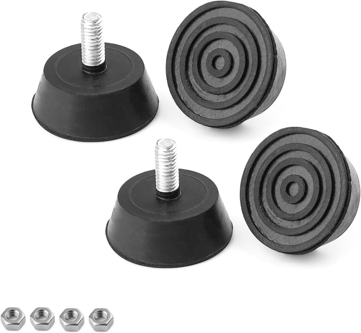Verstelbare meubelpootset van 4 stuks, rubberen voeten voor meubels, M6 x 16 mm, zwart, diameter 25 x 32 mm, ideaal voor meubels en apparaten