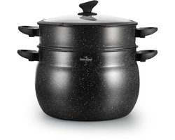Swiss Haus® CCP30M Stoompan Inductie - 15 Liter / Ø 30 cm - Groot Couscous Pan - Pan met Groentestomer - Soeppan Voor Alle Warmtebronnen - Couscoussier Pan Met Sapphire™ Antiaanbaklaag - Zwart