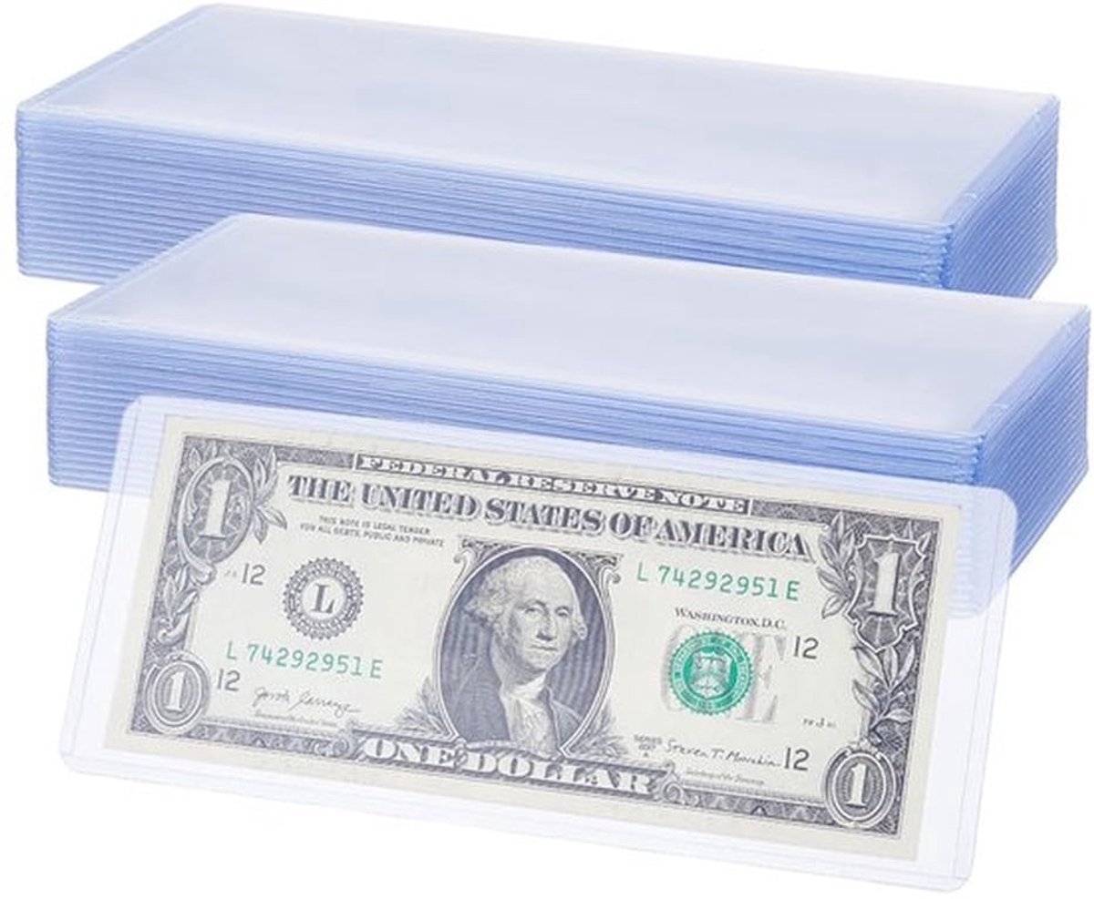 40 STKS Valuta Topload Houder Korenbloem Blauw Stijf Plastic Beschermende Dollar Bill Mouwen Bankbiljetten Top-Insert Houders Rechthoek Plastic Dollar Bill Houder voor Papier Valuta