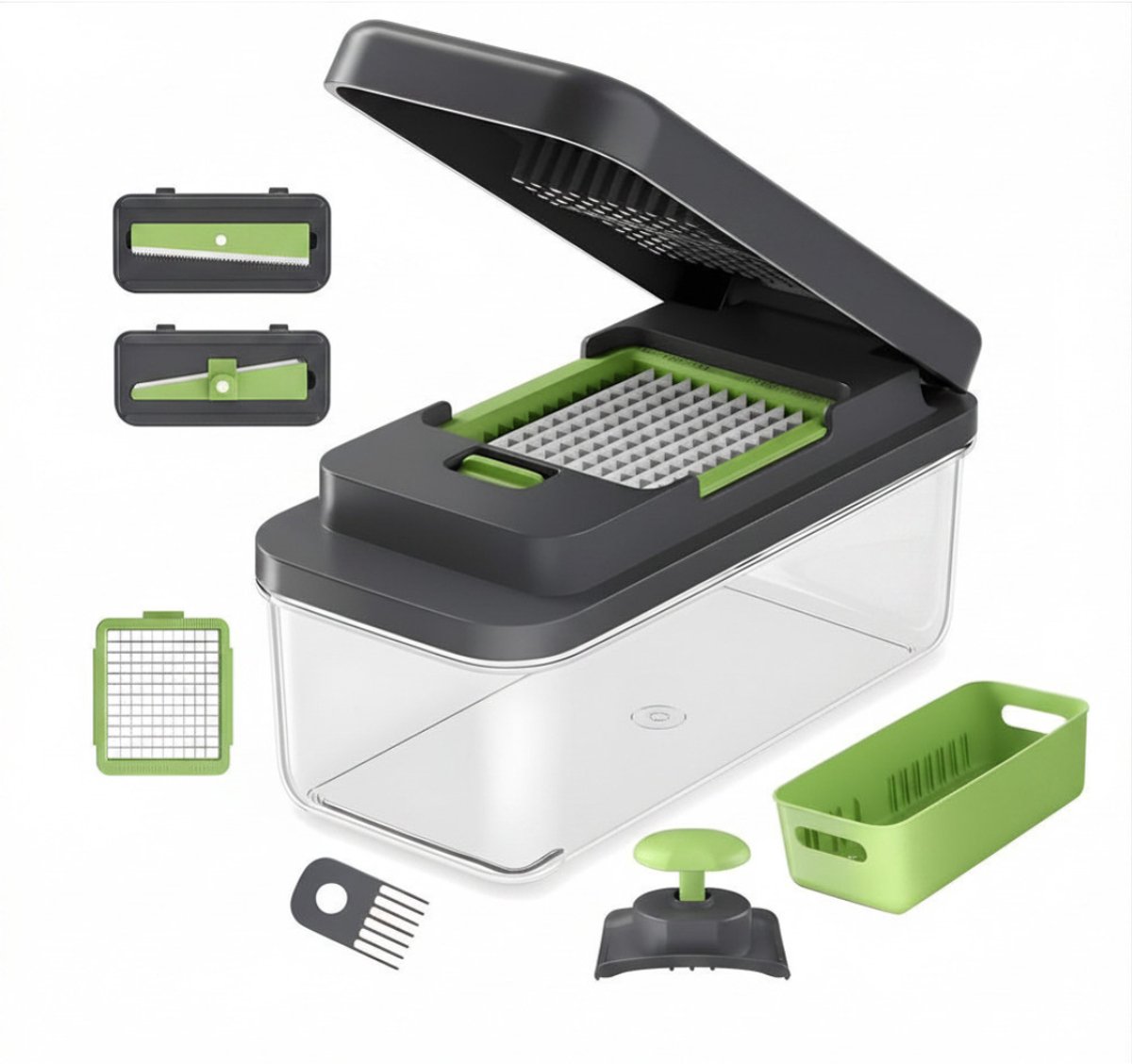 Ploutos® Mandoline - 2-in-1 Groentesnijder - 2 Verwisselbare Mesjes - Zwart/Groen - 25cm x 12cm x 12cm