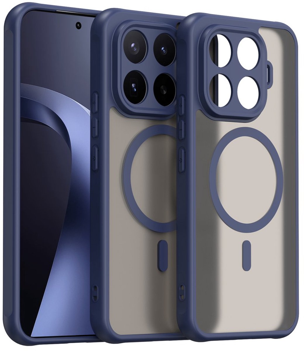 MobyDefend Hoesje - Geschikt voor Xiaomi 17T Pro - Case Geschikt voor MagSafe - Mat Transparant Met Gekleurde Rand - Blauw