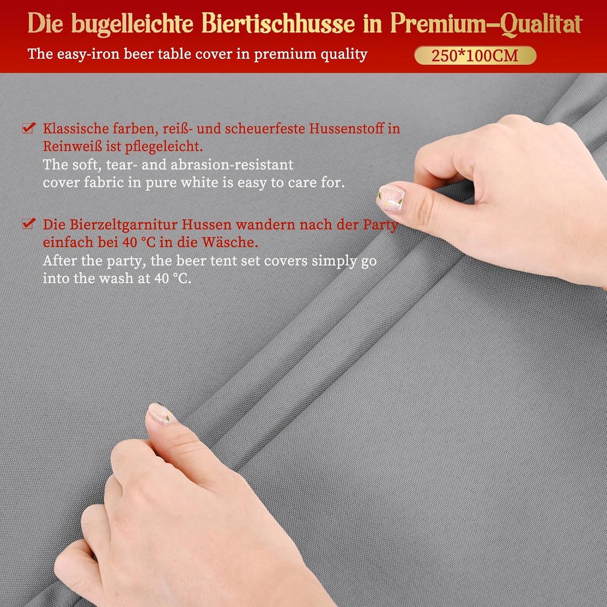 Biertafelhoes 4-pack - Tafelkleed Biertafel - Feestelijke Decoratie - Universeel Pasvorm - 250x100 cm - Lichtgrijs