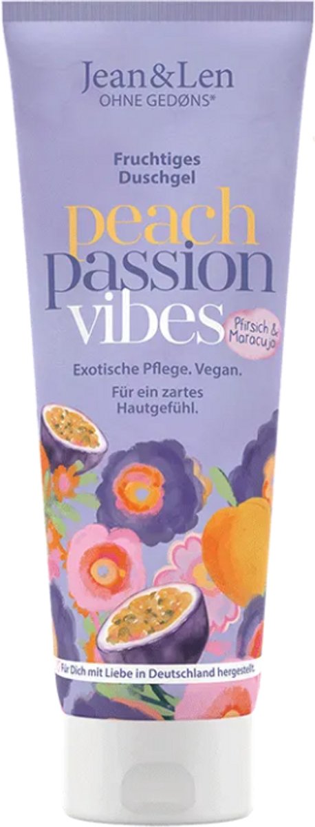 Jean & Len Douchegel met Perzik & Passievrucht 250 ml - vegan, dierproefvrij, zonder siliconen, parabenen, minerale oliën, microplastics