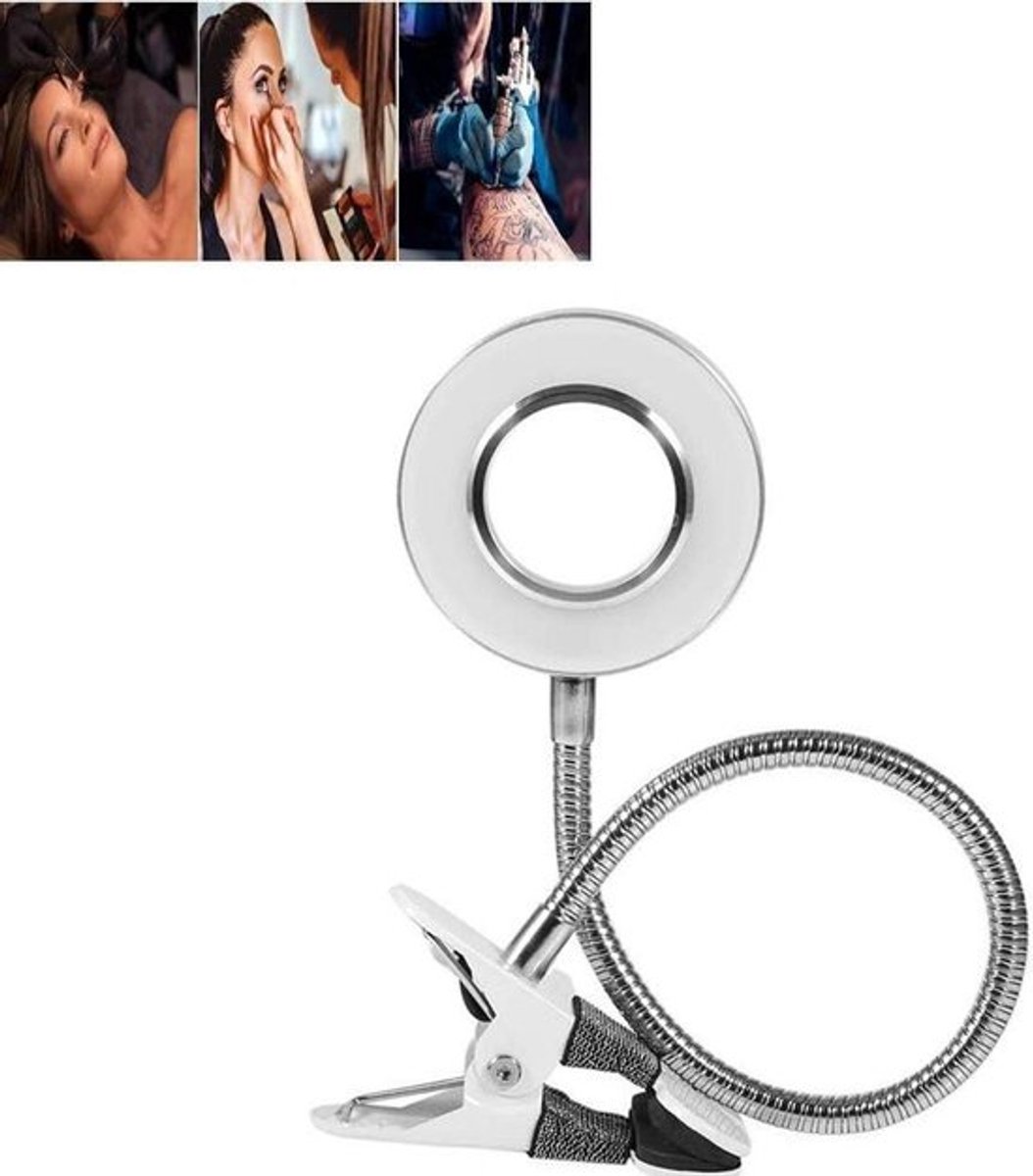 LED Leeslamp voor Tattoo's en Wenkbrauwextensions met USB Oplaadpoort en Clip - Verstelbare Koudlichtlamp voor Wenkbrauw/Tattoo/Manicure/Wimperverlenging
