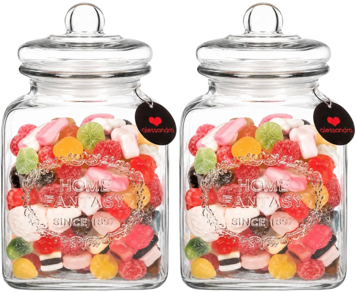 Alessandro luxe voorraadpot - 2x - snoeppot - glas - met deksel - 3.5 liter - koektrommel - snoepjes - 16 x 27 cm