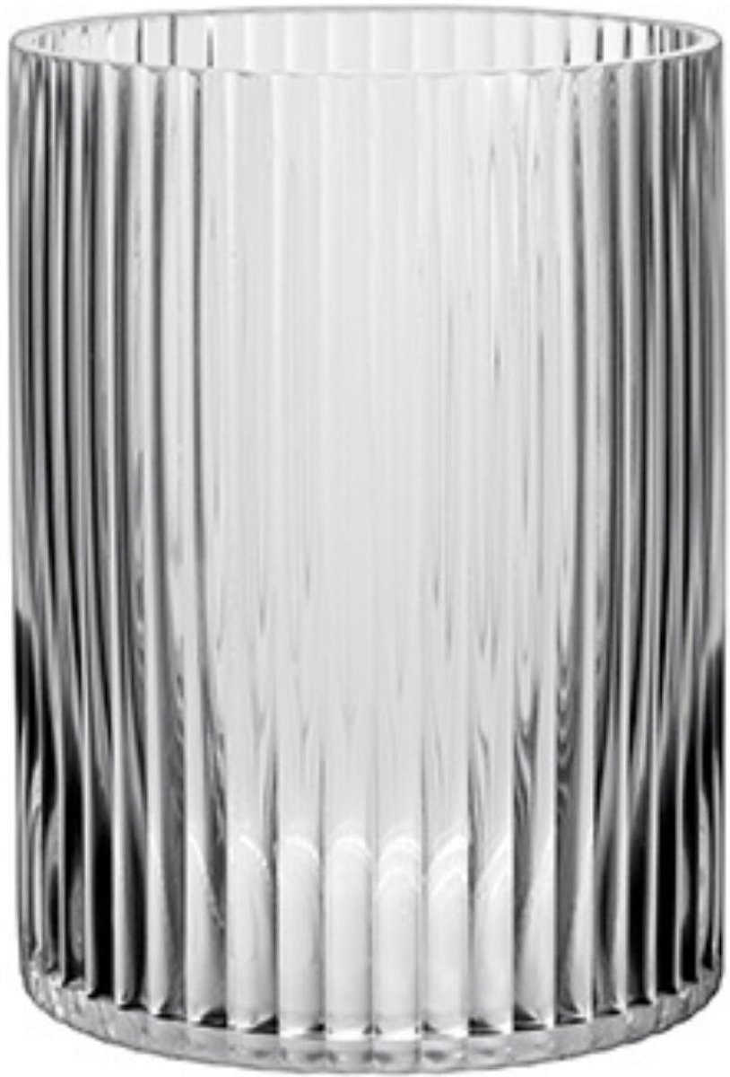 Alessandro bloemenvaas Pilars - transparant gestreept decoratief glas - H16 x B10 cm - cilinder vorm