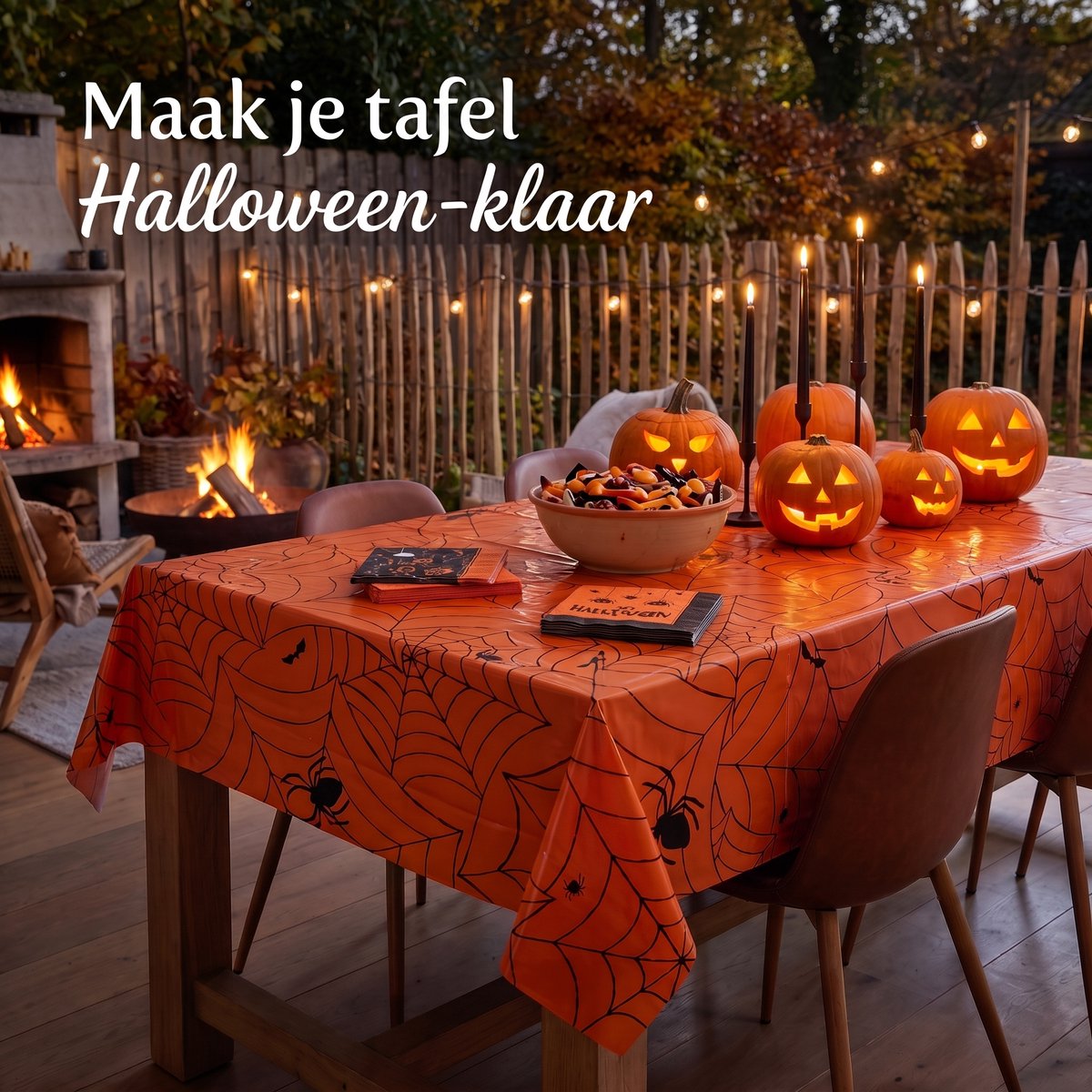 Ryoudavell - Halloween Tafelkleed Spinnenweb - 4 Stuks - Wegwerp Tafelkleden voor Griezelfeest - Waterafstotend PEVA Feestdecoratie - Oranje
