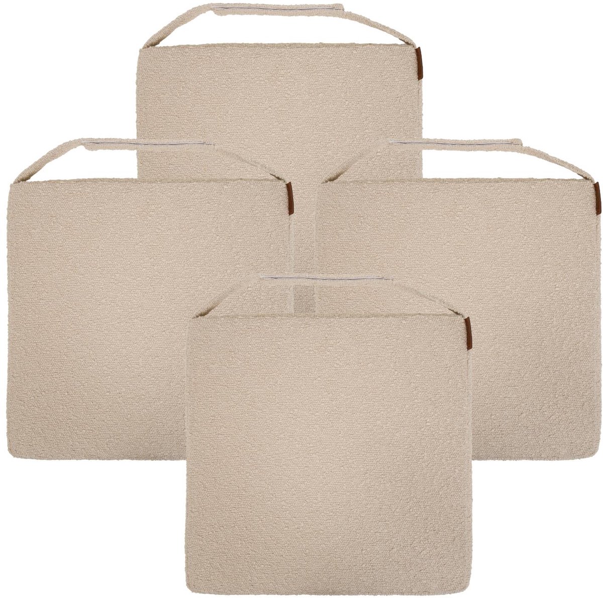 Hespiride stoelkussen Sofia - 4x - 40 x 40 x 4 cm - ecru - boucle - binnen/buiten