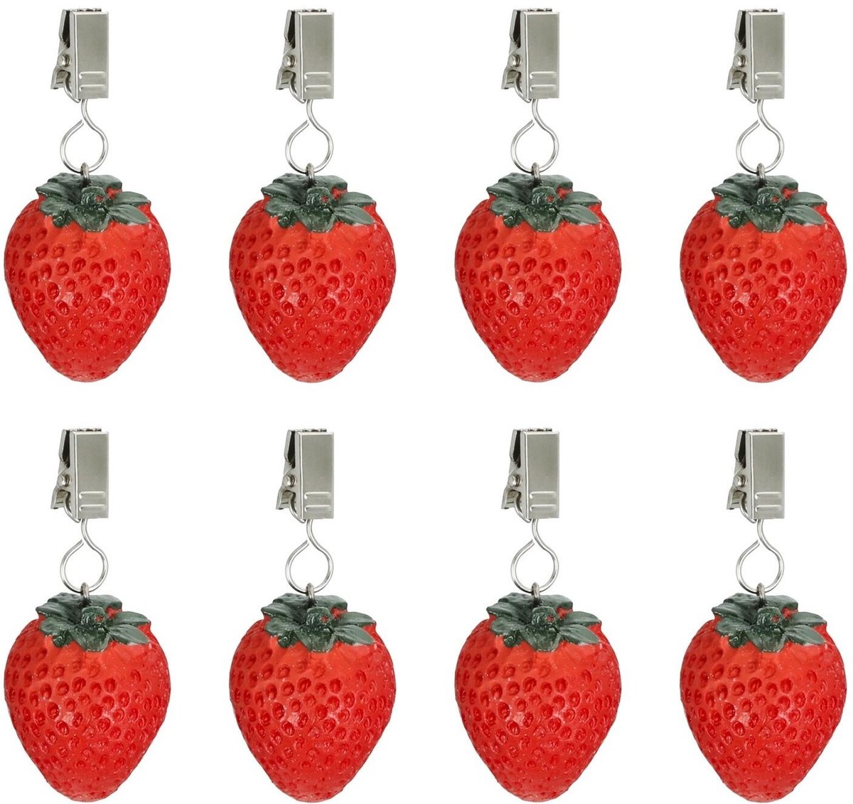 Cepewa tafelkleedgewichten aardbei - 8x - rood - RVS/polystone - 14 x 15 cm - voor tafelkleden