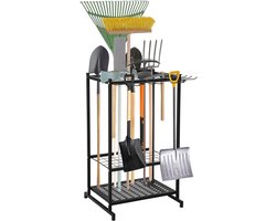 Vrijstaand tuingereedschaprek 3-laags 43x39x76 cm | Opbergrek voor lange tuingereedschappen met sleuven, ruimtebesparend voor garage & tuinhuis