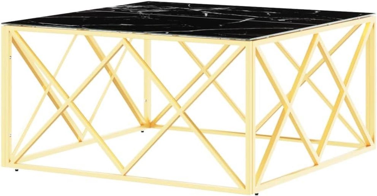 Salontafel - Bijzettafel Koffietafel - Woonkamer Decoratie - Marmerlook Glasplaat - 80x80x40 cm - Goudkleurig