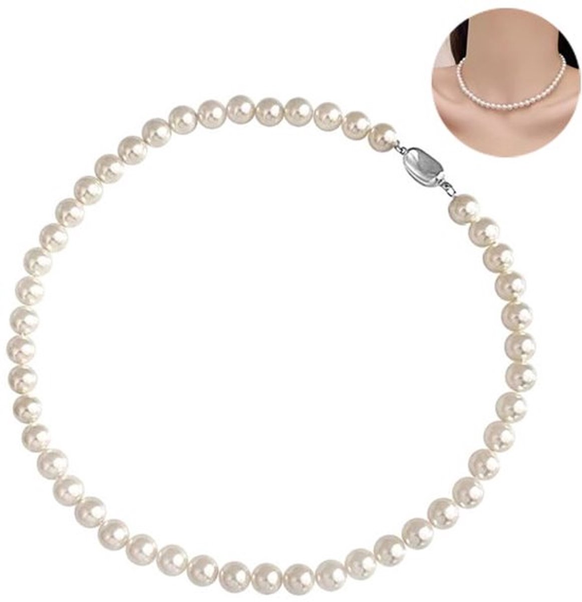 6 mm Parelsnoer - Wit Glas - Verstelbare Lengte voor Dames en Heren