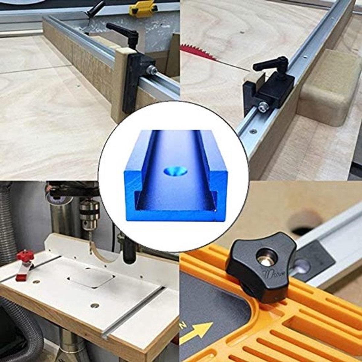 T-track van duurzame aluminiumlegering met voorgeboorde montagegaten, blauwe verstekmal van 400 mm voor nauwkeurig houtbewerken met router