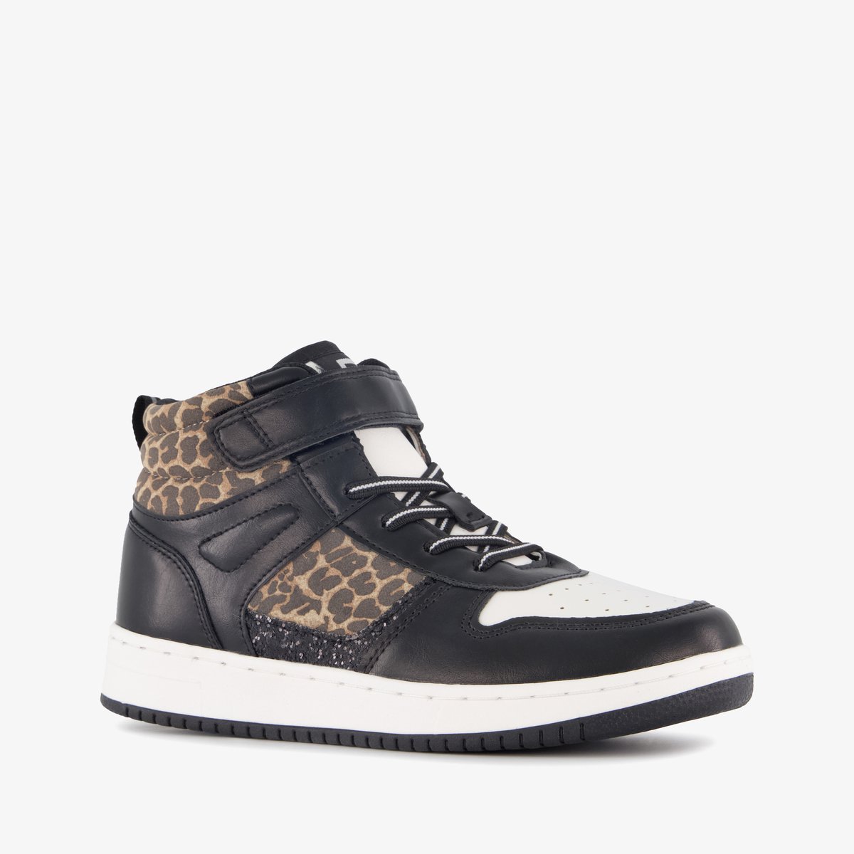 Blue Box hoge meisjes sneakers met panterprint details zwart - Maat 37