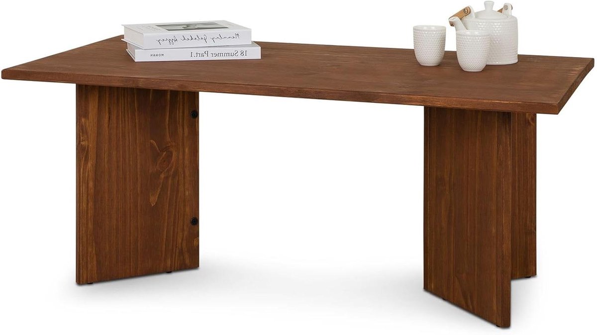 Salontafel Massief Hout - Woonkamertafel - Gezellige Uren - Schuine Poten - 110 x 45 x 60 cm - Donkerbruin
