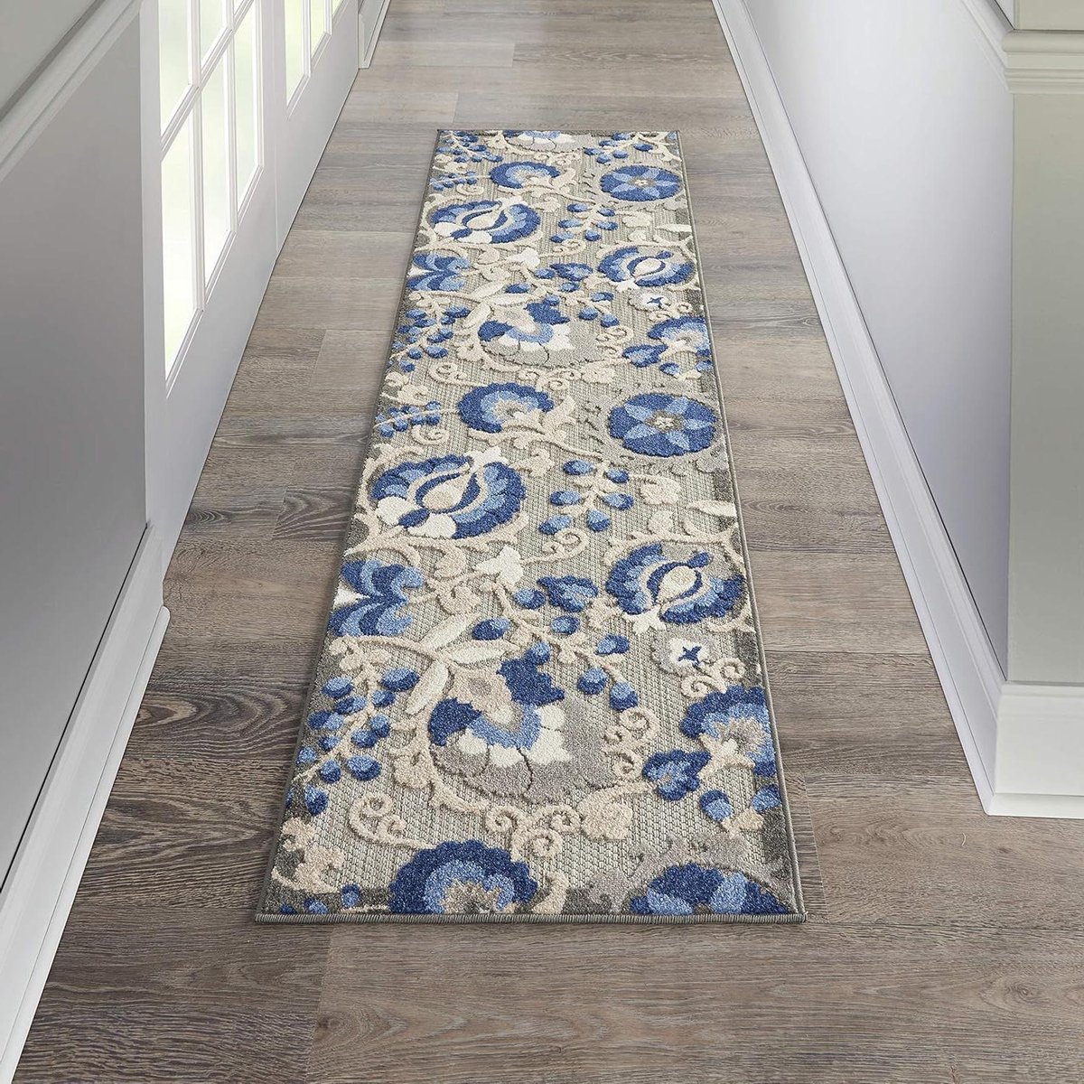 Buiten Tapijt - Vloerkleed Binnen - Verfraai Terras - Bloemenpatroon Tropisch - 76 x 3 m - Blauw