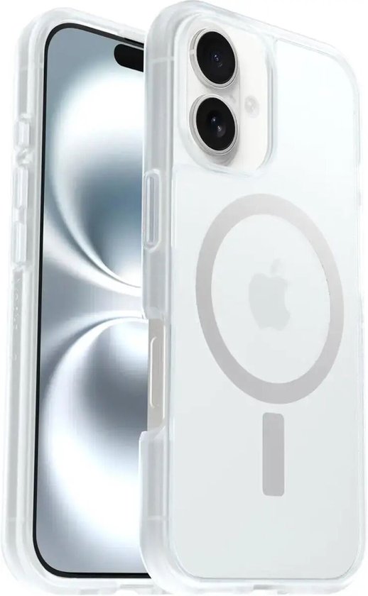 Transparante OtterBox React hoes voor iPhone met MagSafe ring, met telefoon