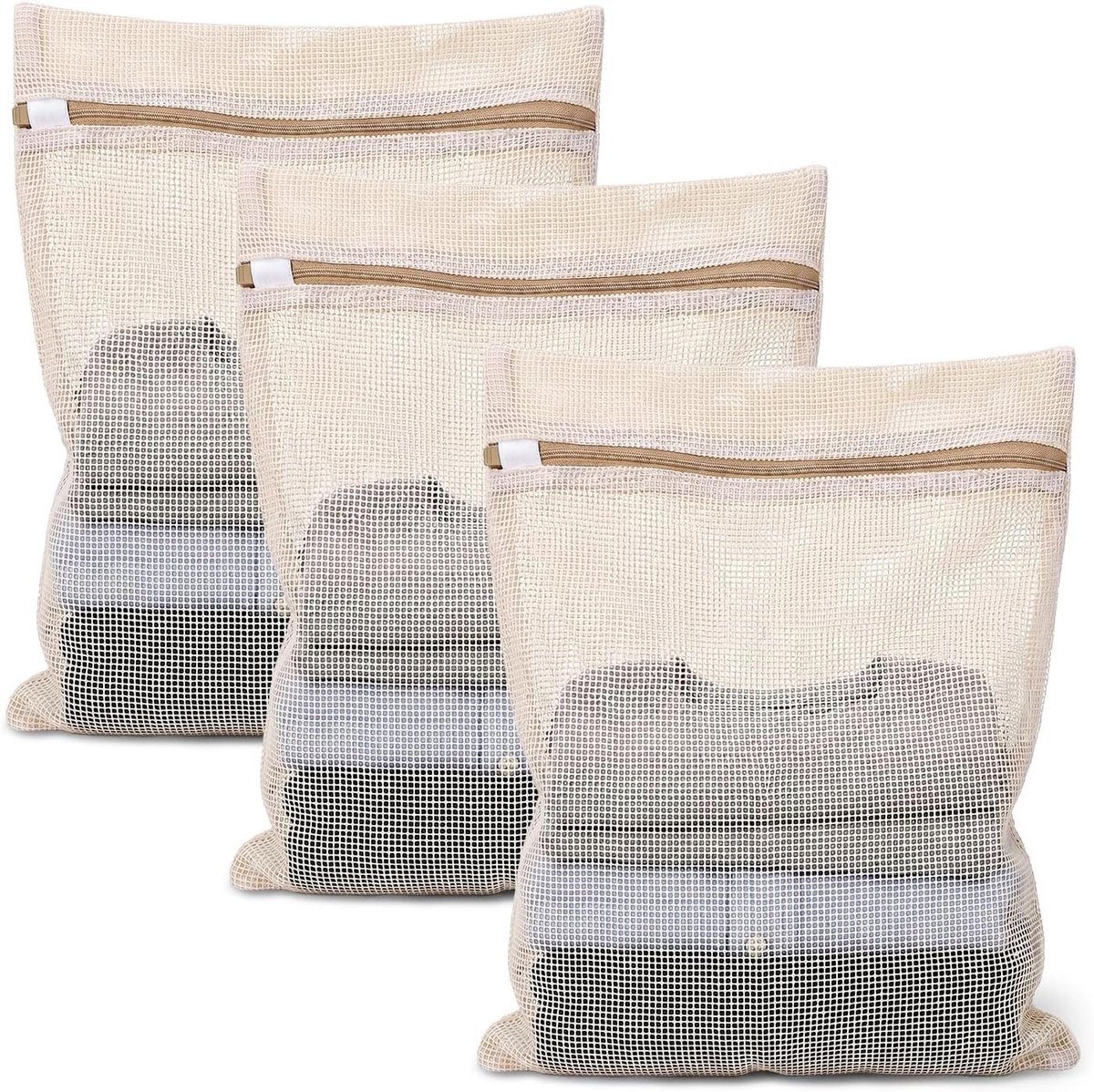 Set van 3 Katoenen Wasnetten 15x12 inch met Sterke Rits - Ademend Reisnet voor Delicate Kleding, Ondergoed en Sokken - Ideaal voor Wassen en Opbergen