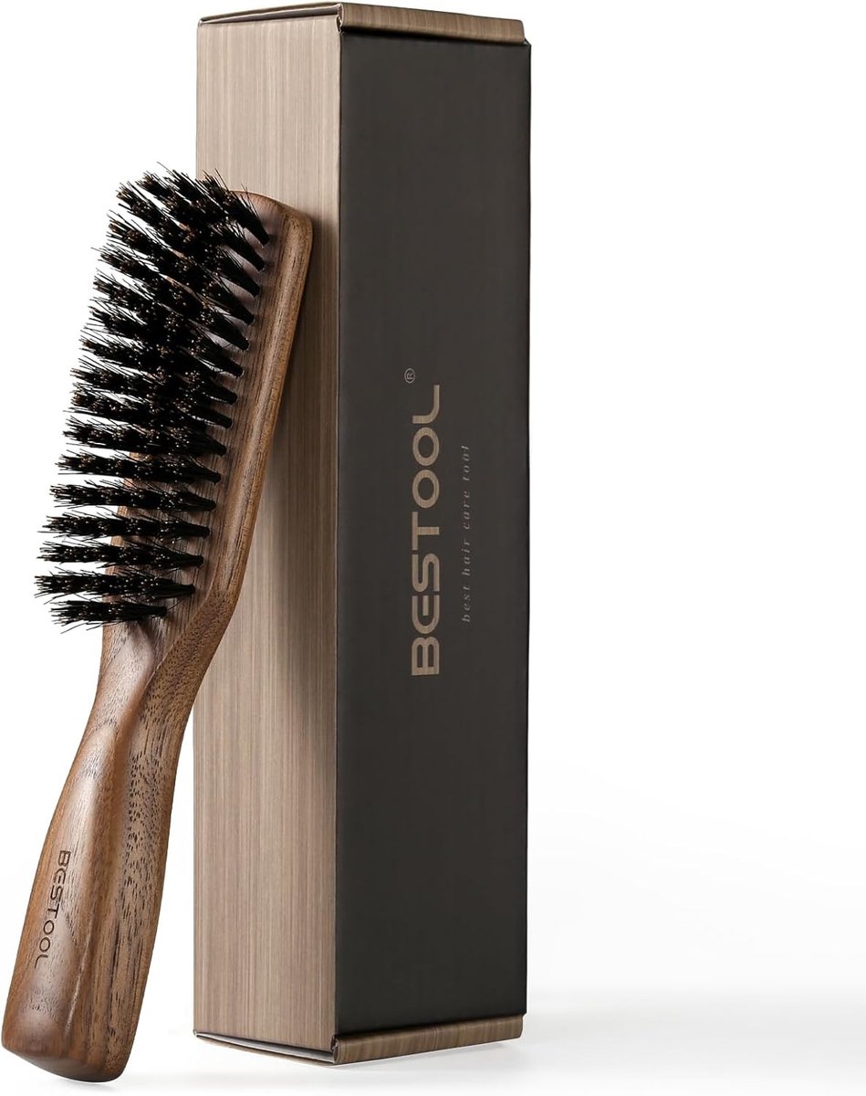 Haarborstel van Natuurlijk Varkenshaar voor Mannen, Houten Handvat, Ideaal voor Baard en Snor, Verzorging en Styling