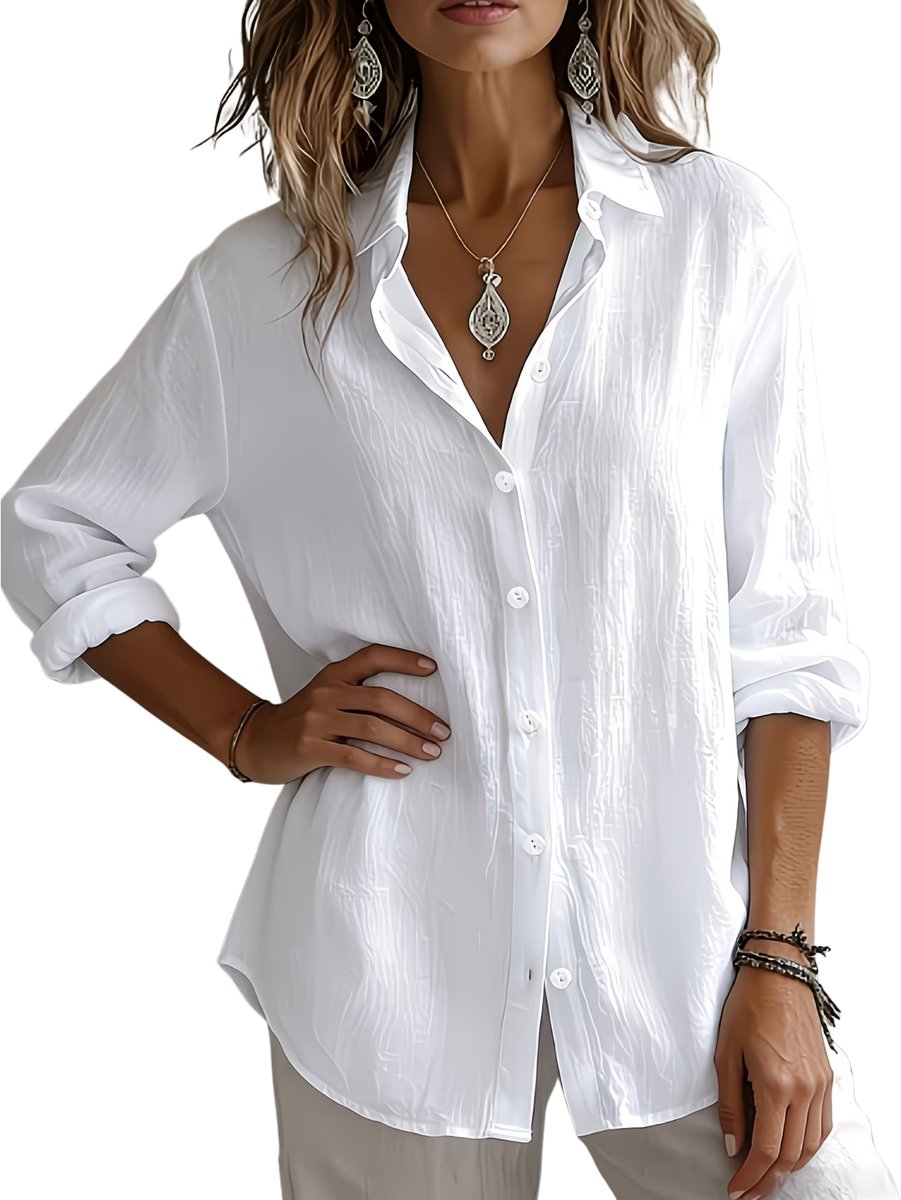 Currero Linnen Blouse Dames T-Shirt Polo Overhemd Shirt Zomer Ibiza Stijl Wit