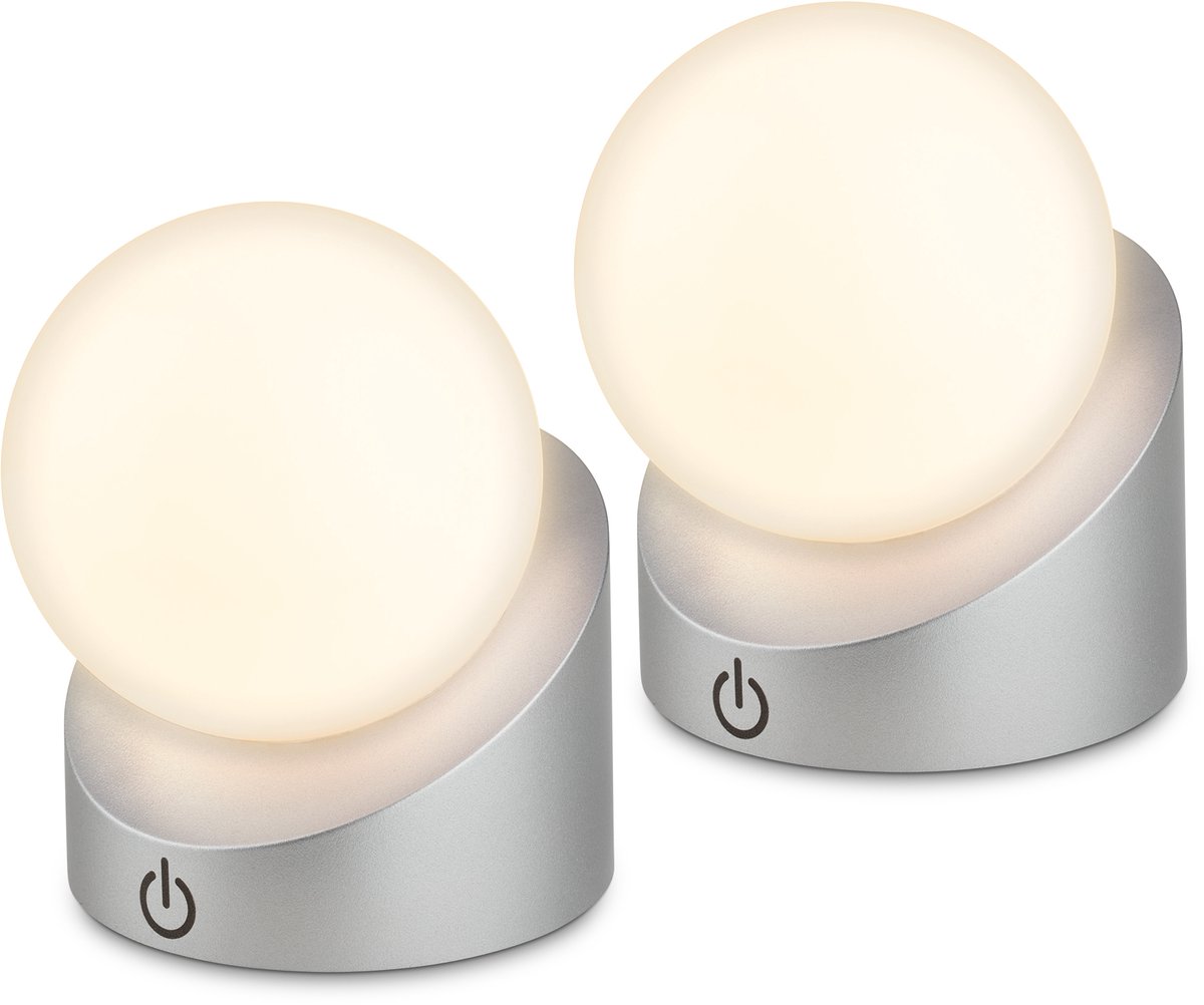 BRILONER Sora - Set van 2 Tafellampen oplaadbaar - warm wit licht - dimbaar - voor binnen en buiten - 10 x 8 x 9 cm - grijs