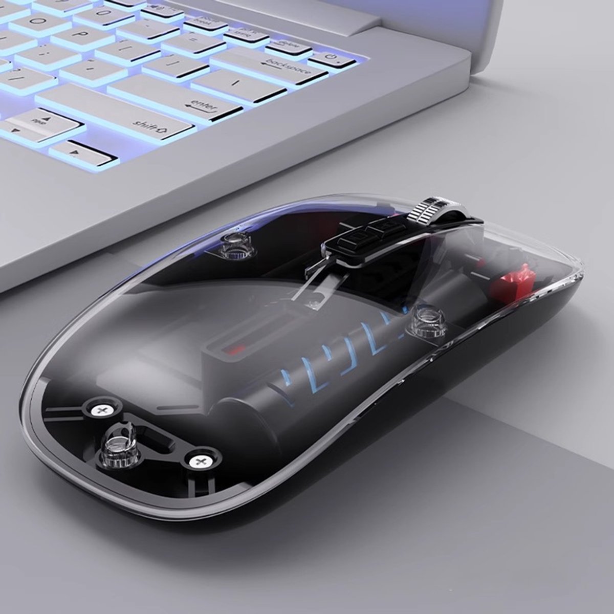 KZQ Transparante draadloze Bluetooth muis - Oplaadbaar en stil voor laptop - Zwart