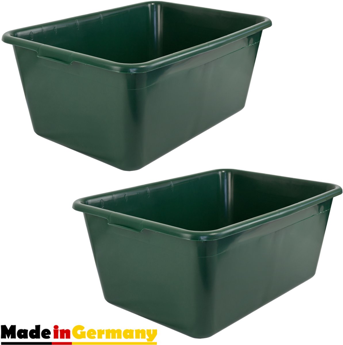 2x Wildbak, Voerbak, Mortierbak, Plastic Bak, Waterbak, Waterreservoir, 65 L, Groen, Voedselveilig, Multifunctionele Bak, Petigi