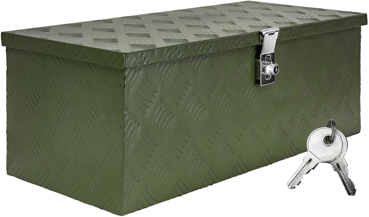 Disselbak, groene gereedschapskist, vrachtwagenbak, aluminium kist, aanhangerbak met deksel, afsluitbare aluminium kist, transportkist, gereedschapskist, aluminium opbergkist D050 Trucky